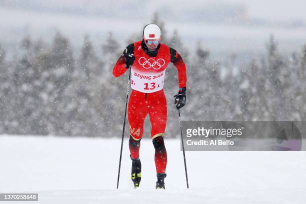Jincai Shang of Team China competes during the Men's Cross-Country Skiing 4x10km Relay on Day 9 of the Beijing 2022 Winter Olympics at The National...