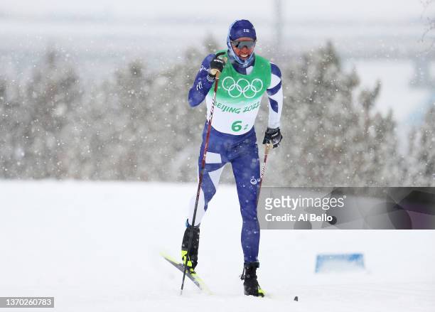 Iivo Niskanen of Team Finland competes during the Men's Cross-Country Skiing 4x10km Relay on Day 9 of the Beijing 2022 Winter Olympics at The...