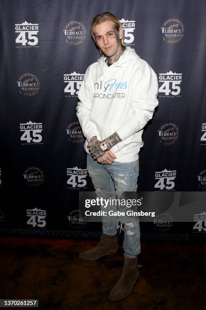 Singer and producer Aaron Carter arrives at the "Kings of Hustler" male revue at Larry Flynt's Hustler Club on February 12, 2022 in Las Vegas, Nevada.