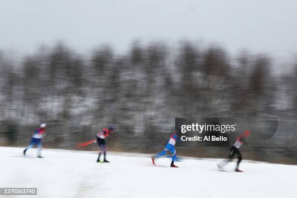 Athletes compete during the Men's Cross-Country Skiing 4x10km Relay on Day 9 of the Beijing 2022 Winter Olympics at The National Cross-Country Skiing...