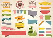 Set of Colorful Vintage Ribbons, Banners, badges, Labels - Design Elements on retro background