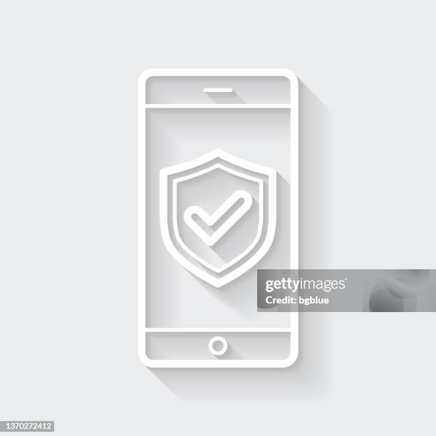 secure smartphone. icon with long shadow on blank background - flat design - quality control approved stock illustrations