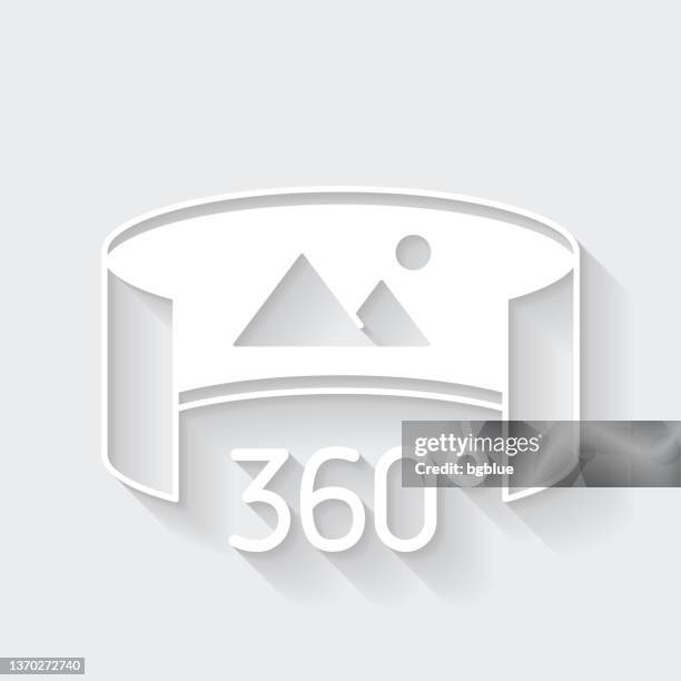 360 degree view - virtual reality. icon with long shadow on blank background - flat design - virtual tour stock illustrations