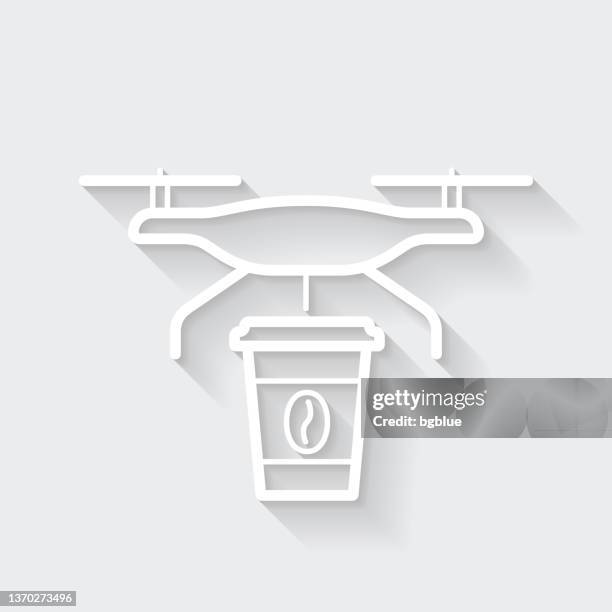 food delivery drone with coffee. icon with long shadow on blank background - flat design - remote control helicopter stock illustrations