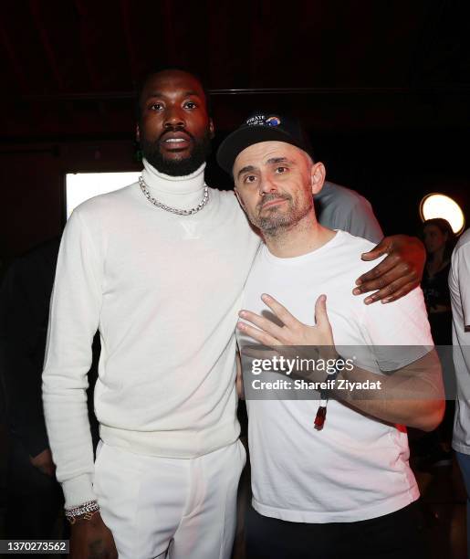 Meek Mill and Gary Vaynerchuk attend Fanatic Super Bowl Party on February 12, 2022 in Culver City, California.