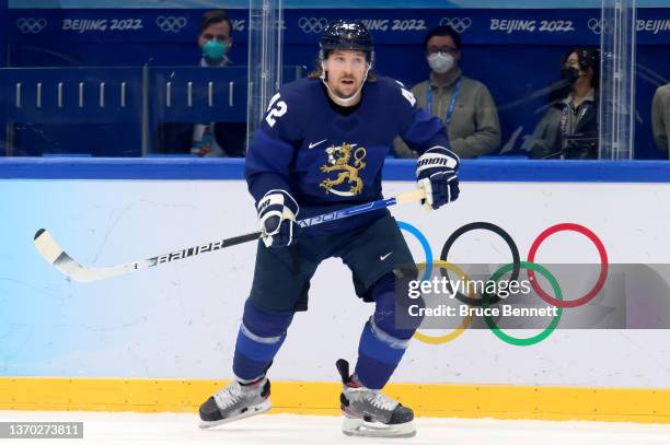 Defender Sami Vatanen of Team Finland skates during the Men's Ice Hockey Preliminary Round Group C match between Team Finland and Team Sweden on Day...