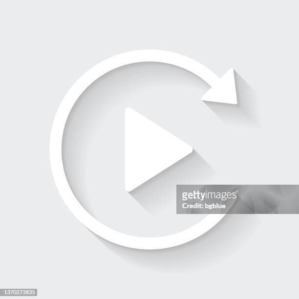 replay. icon with long shadow on blank background - flat design - play off stock illustrations