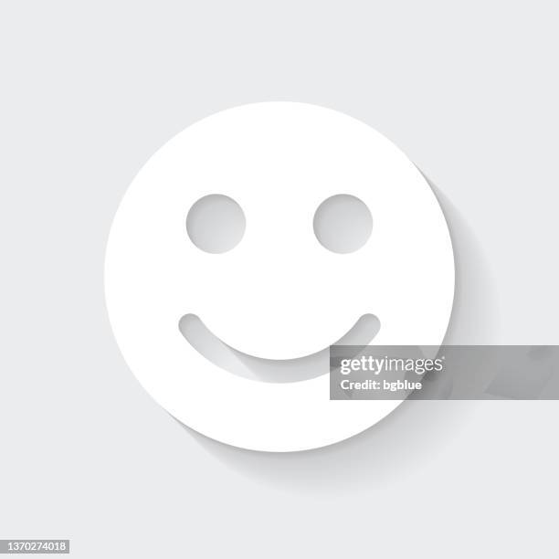 ilustrações de stock, clip art, desenhos animados e ícones de smile - happy face emoji. icon with long shadow on blank background - flat design - smile