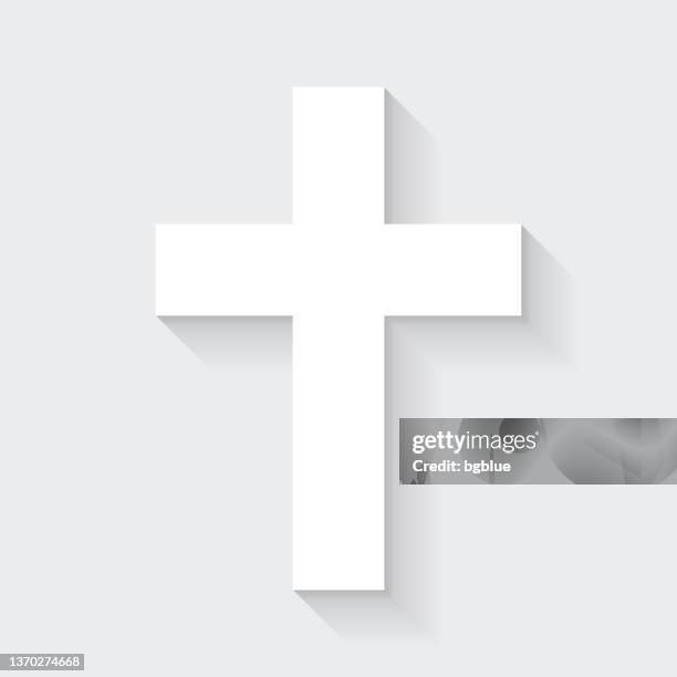 religion cross. icon with long shadow on blank background - flat design - baptism cross stock illustrations