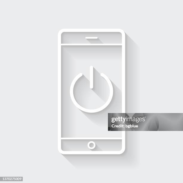 smartphone with power button. icon with long shadow on blank background - flat design - switch off computer stock illustrations