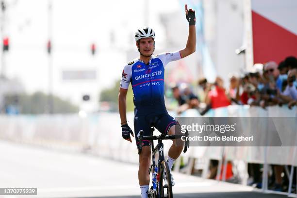 Fausto Masnada of Italy and Team Quick-Step - Alpha Vinyl celebrates winning during the 11th Tour Of Oman 2022 - Stage 4 a 119,5km stage from Al...
