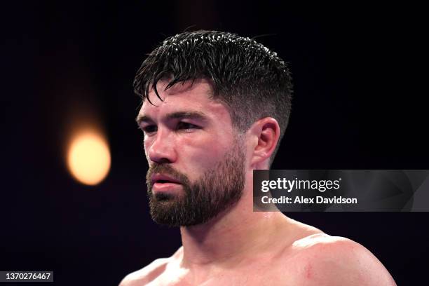John Ryder looks on after the super-middleweight fight between Daniel Jacobs and John Ryder at Alexandra Palace on February 12, 2022 in London,...