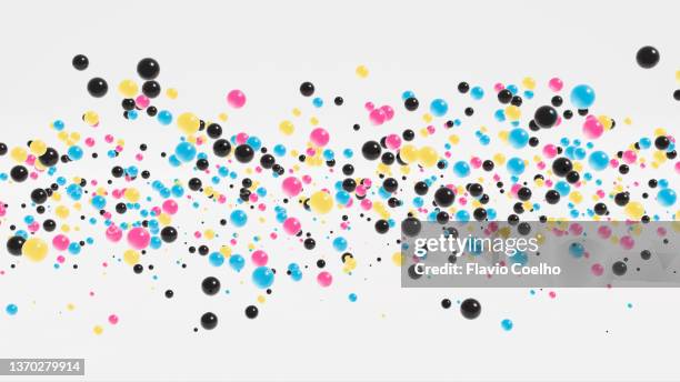 cmyk ink droplets on white background - printing industry stock pictures, royalty-free photos & images