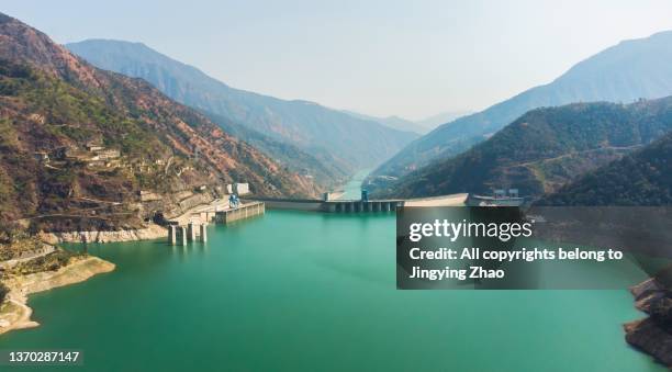 aerial photos the lake of hydropower station in southwest china - hydroelectric power station stock pictures, royalty-free photos & images