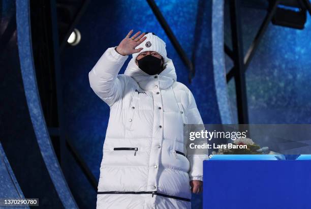 Elena Vyalbe, FIS Council Member looks on during the Men's Cross-Country Skiing 4x10km medal ceremony on Day 9 of Beijing 2022 Winter Olympic Games...