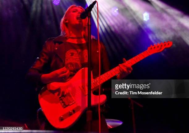 Emily Armstrong of Dead Sara performs during The River is Rising tour at The Warfield on February 12, 2022 in San Francisco, California.