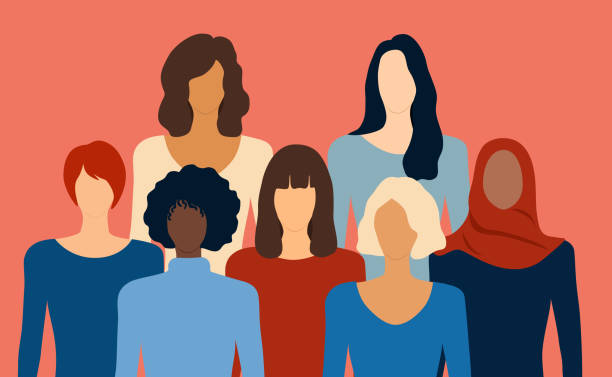 happy international women's day concept with different nationalities and ethnicities of women stand together. freedom, gender equality and female empowerment. - international womens day background stock illustrations