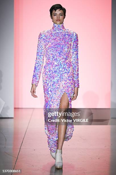 Model walks the runway during the Son Jung Wan Ready to Wear Fall/Winter 2022-2023 fashion show as part of the New York Fashion Week on February 12,...