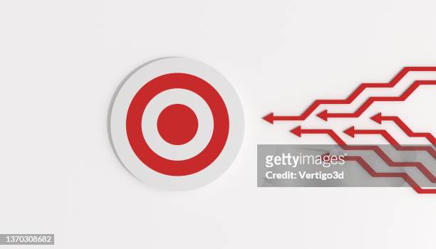 arrows going to target - bulls eye stock pictures, royalty-free photos & images