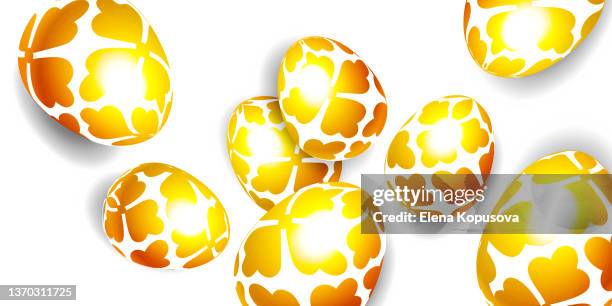 set of golden easter eggs with religious ornament on an isolated white background. graphic vector illustration in eps 10 format. - easter eggs white background stock illustrations