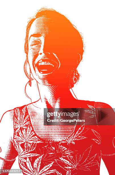 happy woman laughing - woman selfie portrait stock illustrations