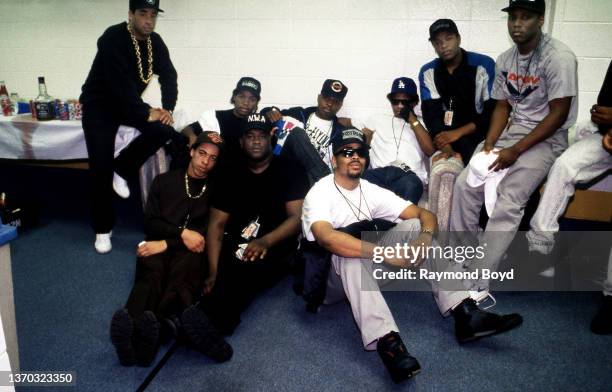 Yella and Ice Cube of N.W.A., rapper Chuck D. Of Public Enemy, Eazy-E , rapper and producer Dr. Dre and MC Ren of N.W.A. And DJ Train , rappers...