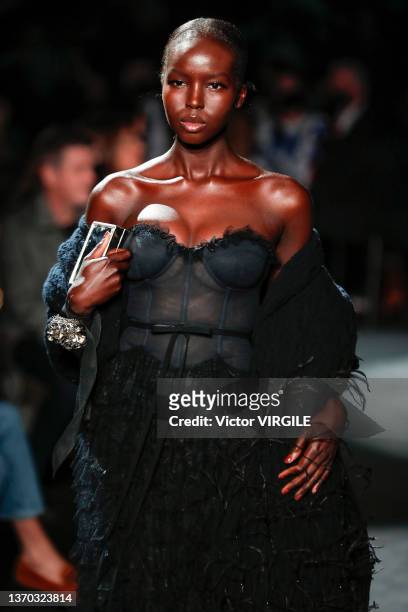 Model walks the runway during the Brandon Maxwell Ready to Wear Fall/Winter 2022-2023 fashion show as part of the New York Fashion Week on February...