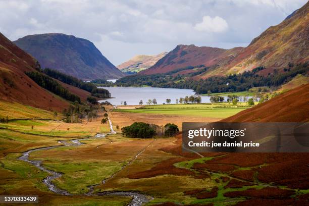 view of buttermere lake and crummock water, lake district, cumbria, england - cockermouth stock pictures, royalty-free photos & images