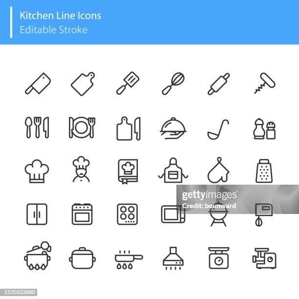 kitchen line icons editable stroke - cookbook icons stock illustrations