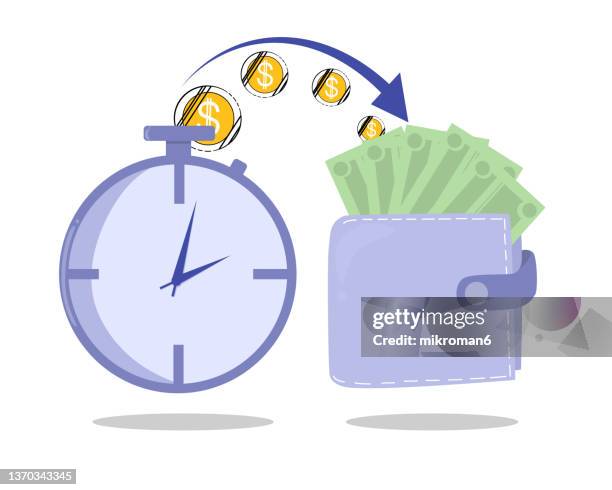 vector of a clock and a dollar coin icon indicating long term investment - long term investment stockfoto's en -beelden