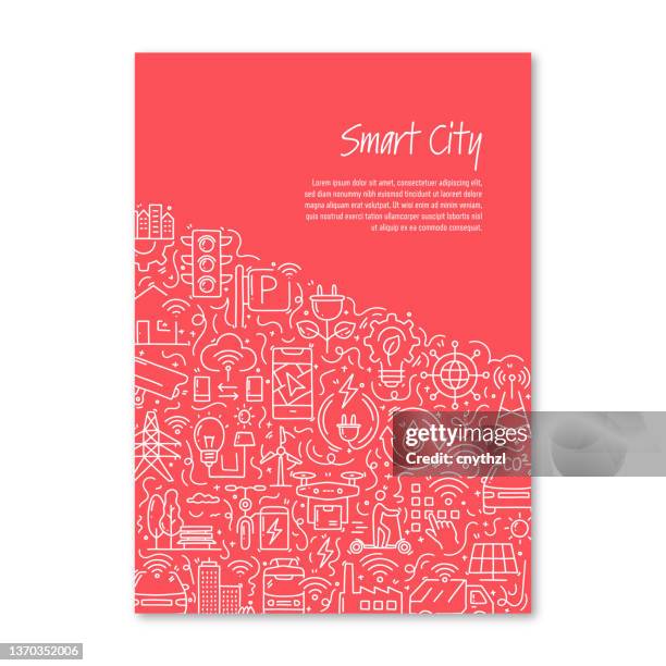 smart city related objects and elements. hand drawn vector doodle illustration collection. poster, cover template with different smart city objects - smart city stock illustrations