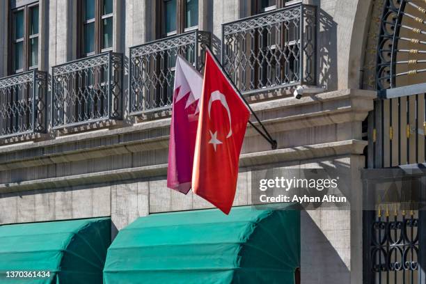 flags of turkey and qatar - qatari flag stock pictures, royalty-free photos & images