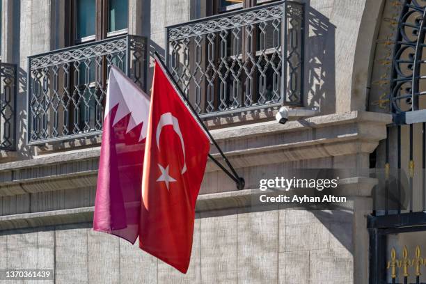 flags of turkey and qatar - qatar flag stock pictures, royalty-free photos & images