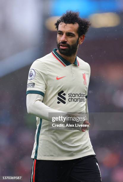 Mohamed Salah of Liverpool looks oduring the Premier League match between Burnley and Liverpool at Turf Moor on February 13, 2022 in Burnley, England.