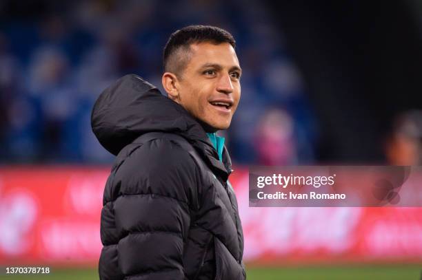 Alexis Sánchez of FC Internazionale pre-game warm up during the Serie A match between SSC Napoli and FC Internazionale at Stadio Diego Armando...