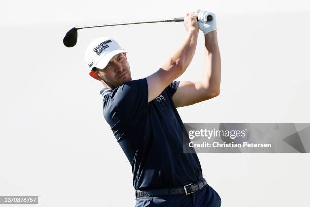 Patrick Cantlay of the United States hits his tee shot on the 17th hole during the final round of the WM Phoenix Open at TPC Scottsdale on February...