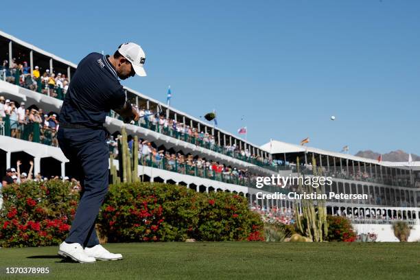 Patrick Cantlay of the United States hits his tee shot on the 16th hole during the final round of the WM Phoenix Open at TPC Scottsdale on February...