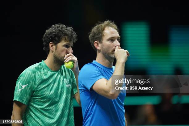 Robin Haase and Matwe Middelkoop of The Netherlands in action during the finalmatch in doubles against Lloyd Harris of South Africa and Tim Puetz of...