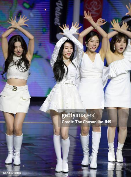 Seulgi, Irene, Joy, Wendy of Red Velvet perform during the 11th Gaon Chart Music Awards at Jamsil Arena on January 27, 2022 in Seoul, South Korea.
