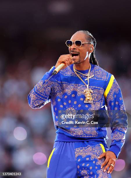 Snoop Dogg performs during the Pepsi Super Bowl LVI Halftime Show at SoFi Stadium on February 13, 2022 in Inglewood, California.