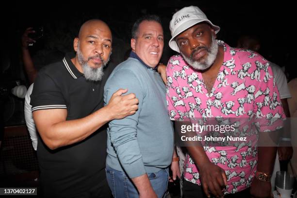 Darien Dash, Brad Cicala and Coach K attend Tory Lanez Live Big Game Pre-Party at Liaison on February 12, 2022 in Los Angeles, California.