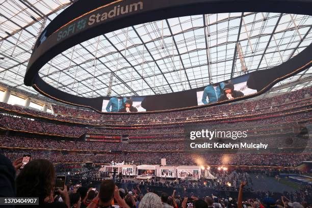 Eminem performs during the Pepsi Super Bowl LVI Halftime Show at SoFi Stadium on February 13, 2022 in Inglewood, California.