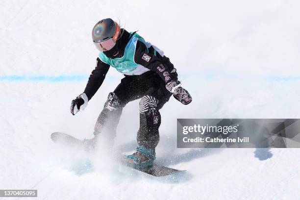 Jamie Anderson of Team United States falls on landing their during the Women's Snowboard Big Air Qualification on Day 10 of the Beijing 2022 Winter...