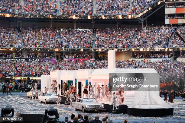 Dancers perform during the Pepsi Super Bowl LVI Halftime Show at SoFi Stadium on February 13, 2022 in Inglewood, California.