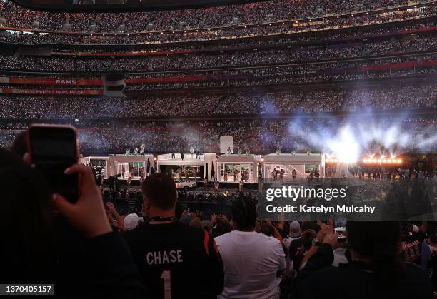 Eminem, Dr. Dre, Mary J. Blige, 50 Cent, and Snoop Dogg perform during the Pepsi Super Bowl LVI Halftime Show at SoFi Stadium on February 13, 2022 in...