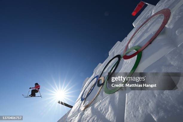 Sandra Eie of Team Norway performs a trick in practice ahead of the Women's Freestyle Skiing Freeski Slopestyle Qualification on Day 10 of the...