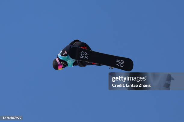 Katie Ormerod of Team Great Britain performs a trick during the Women's Snowboard Big Air Qualification on Day 10 of the Beijing 2022 Winter Olympics...