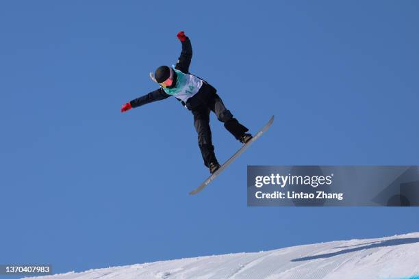 Katie Ormerod of Team Great Britain performs a trick during the Women's Snowboard Big Air Qualification on Day 10 of the Beijing 2022 Winter Olympics...