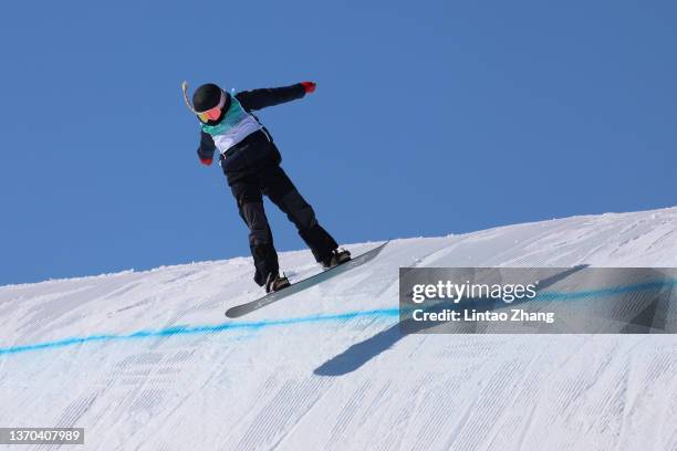 Katie Ormerod of Team Great Britain performs a trick during the Women's Snowboard Big Air Qualification on Day 10 of the Beijing 2022 Winter Olympics...