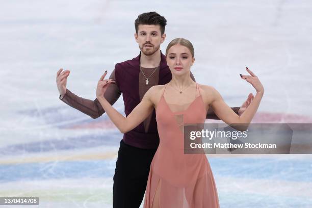 Alexandra Stepanova and Ivan Bukin of Team ROC react during the Ice Dance Free Dance on day ten of the Beijing 2022 Winter Olympic Games at Capital...